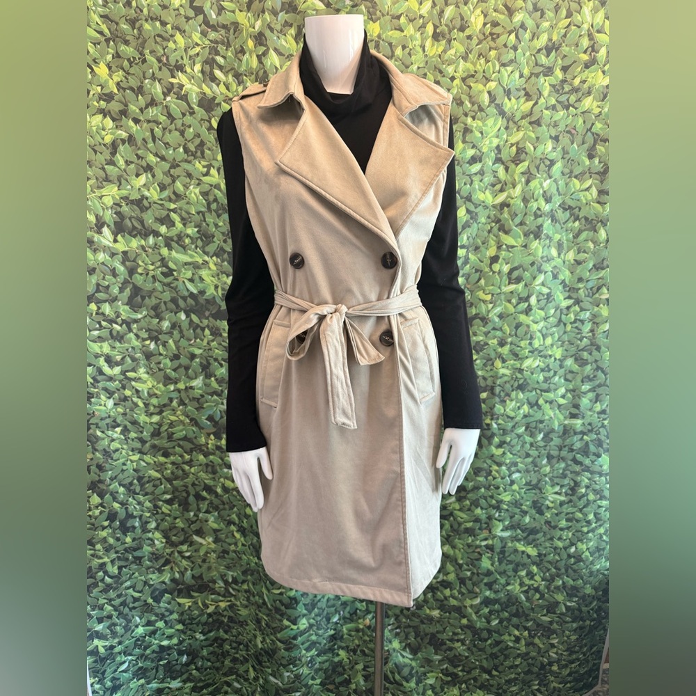 Kendall & Kylie Tan Sleeveless Trench Coat Lightweight Classic